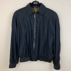 ZILLI Men's Silk Black & Gold Accent Bomber Jacket